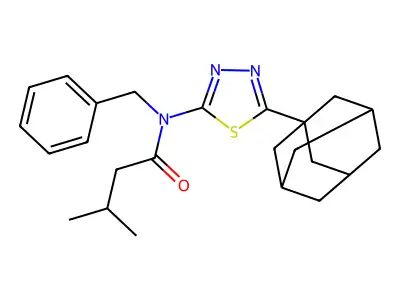 N-[5-(1-adamantyl)-1,3,4-thiadiazol-2-yl]-N-benzyl-3-methylbutanamide structure