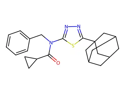 N-[5-(1-adamantyl)-1,3,4-thiadiazol-2-yl]-N-benzylcyclopropanecarboxamide structure