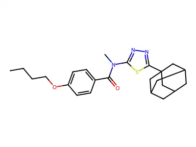 N-[5-(1-adamantyl)-1,3,4-thiadiazol-2-yl]-4-butoxy-N-methylbenzamide structure