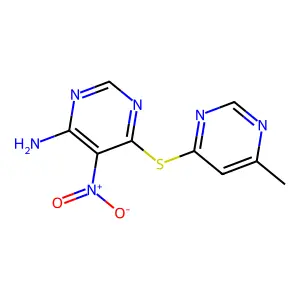 6-[(6-Methylpyrimidin-4-yl)sulfanyl]-5-nitropyrimidin-4-amine structure
