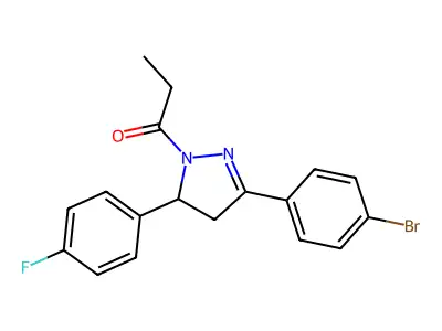 1-(3-(4-bromophenyl)-5-(4-fluorophenyl)-4,5-dihydro-1H-pyrazol-1-yl)propan-1-one structure