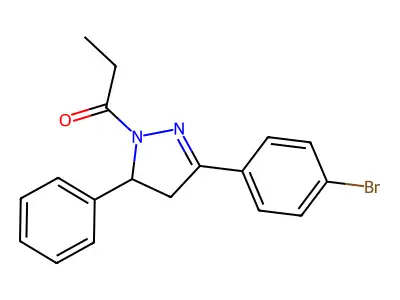 1-(3-(4-bromophenyl)-5-phenyl-4,5-dihydro-1H-pyrazol-1-yl)propan-1-one structure