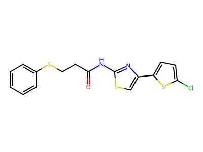 N-(4-(5-chlorothiophen-2-yl)thiazol-2-yl)-3-(phenylthio)propanamide structure