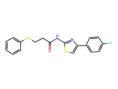 N-(4-(4-fluorophenyl)thiazol-2-yl)-3-(phenylthio)propanamide structure