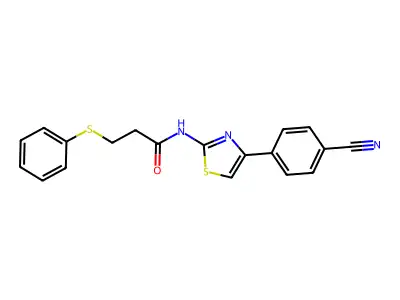N-(4-(4-cyanophenyl)thiazol-2-yl)-3-(phenylthio)propanamide structure