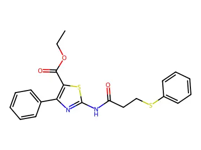 Ethyl 4-phenyl-2-(3-(phenylthio)propanamido)thiazole-5-carboxylate structure