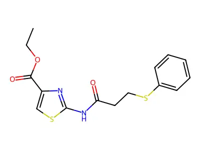 Ethyl 2-(3-(phenylthio)propanamido)thiazole-4-carboxylate structure