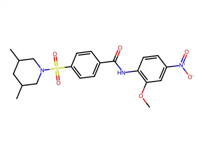 4-((3,5-dimethylpiperidin-1-yl)sulfonyl)-N-(2-methoxy-4-nitrophenyl)benzamide structure