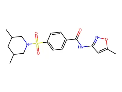4-((3,5-dimethylpiperidin-1-yl)sulfonyl)-N-(5-methylisoxazol-3-yl)benzamide structure