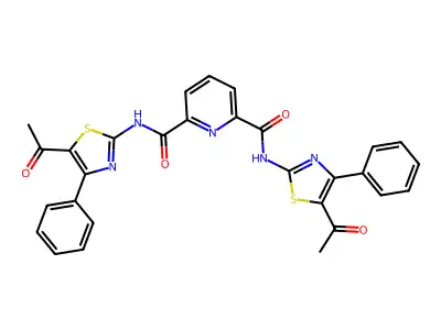 N2,N6-bis(5-acetyl-4-phenylthiazol-2-yl)pyridine-2,6-dicarboxamide structure