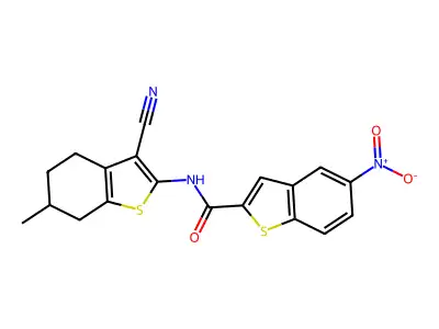 N-(3-cyano-6-methyl-4,5,6,7-tetrahydro-1-benzothiophen-2-yl)-5-nitro-1-benzothiophene-2-carboxamide structure