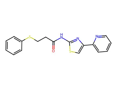3-(phenylthio)-N-(4-(pyridin-2-yl)thiazol-2-yl)propanamide structure