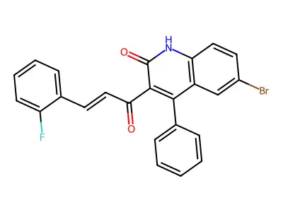 (E)-6-bromo-3-(3-(2-fluorophenyl)acryloyl)-4-phenylquinolin-2(1H)-one structure