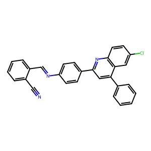 (E)-2-(((4-(6-chloro-4-phenylquinolin-2-yl)phenyl)imino)methyl)benzonitrile structure
