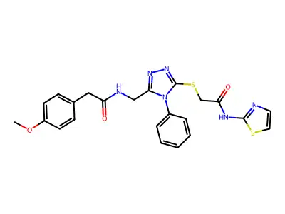 2-[(5-{[2-(4-methoxyphenyl)acetamido]methyl}-4-phenyl-4H-1,2,4-triazol-3-yl)sulfanyl]-N-(1,3-thiazol-2-yl)acetamide structure