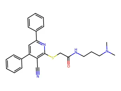 2-[(3-cyano-4,6-diphenylpyridin-2-yl)sulfanyl]-N-[3-(dimethylamino)propyl]acetamide structure