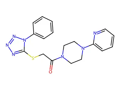 2-[(1-phenyl-1H-tetrazol-5-yl)sulfanyl]-1-[4-(pyridin-2-yl)piperazin-1-yl]ethanone structure
