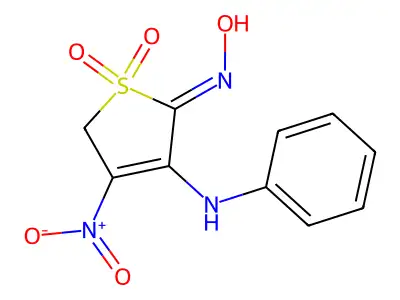 2(5H)-Thiophenone, 4-nitro-3-(phenylamino)-, oxime, 1,1-dioxide structure