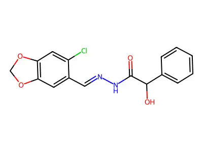 N'-[(E)-(6-chloro-1,3-benzodioxol-5-yl)methylidene]-2-hydroxy-2-phenylacetohydrazide structure