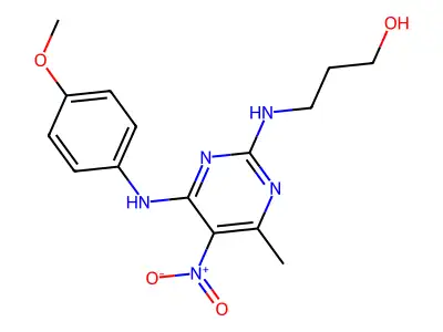 3-((4-((4-Methoxyphenyl)amino)-6-methyl-5-nitropyrimidin-2-yl)amino)propan-1-ol structure