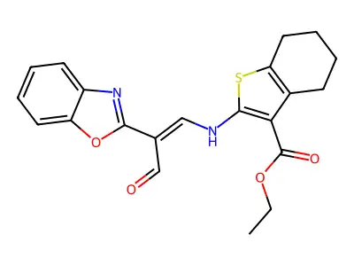 ethyl 2-[[(Z)-2-(1,3-benzoxazol-2-yl)-3-oxoprop-1-enyl]amino]-4,5,6,7-tetrahydro-1-benzothiophene-3-carboxylate structure