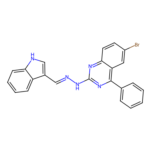 2-(2-((1H-indol-3-yl)methylene)hydrazinyl)-6-bromo-4-phenylquinazoline structure