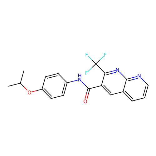 N-(4-propan-2-yloxyphenyl)-2-(trifluoromethyl)-1,8-naphthyridine-3-carboxamide structure