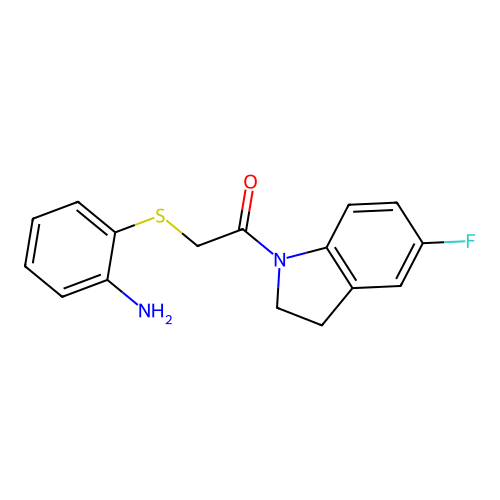 2-(2-Aminophenyl)sulfanyl-1-(5-fluoro-2,3-dihydroindol-1-yl)ethanone structure
