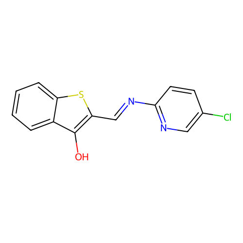 2-{(E)-[(5-chloropyridin-2-yl)imino]methyl}-1-benzothiophene-3-ol structure
