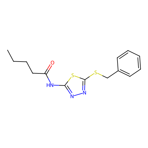 N-[5-(benzylsulfanyl)-1,3,4-thiadiazol-2-yl]pentanamide structure