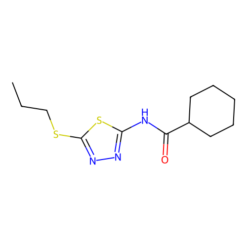 N-(5-propylsulfanyl-1,3,4-thiadiazol-2-yl)cyclohexanecarboxamide structure