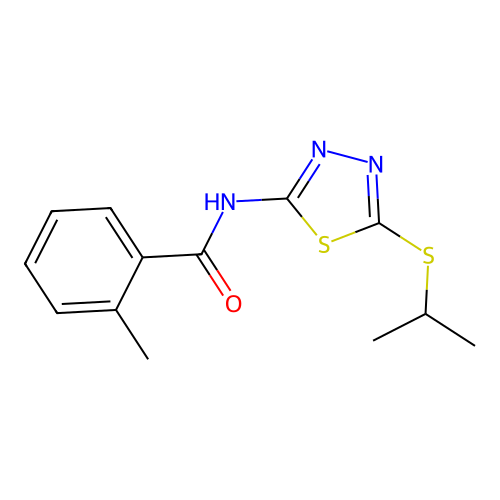 N-(5-(isopropylthio)-1,3,4-thiadiazol-2-yl)-2-methylbenzamide structure