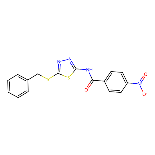 N-(5-(benzylthio)-1,3,4-thiadiazol-2-yl)-4-nitrobenzamide structure