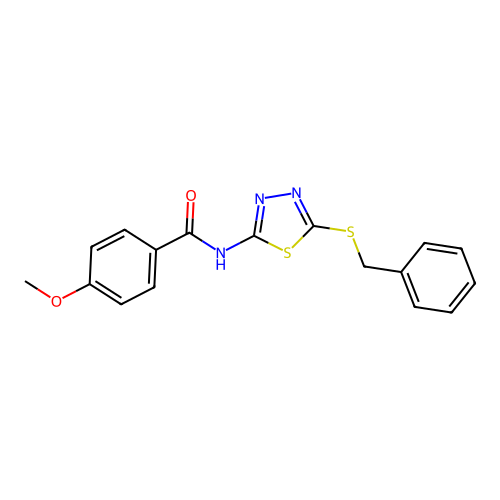 N-[5-(benzylsulfanyl)-1,3,4-thiadiazol-2-yl]-4-methoxybenzamide structure