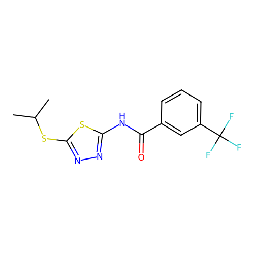 N-(5-(isopropylthio)-1,3,4-thiadiazol-2-yl)-3-(trifluoromethyl)benzamide structure