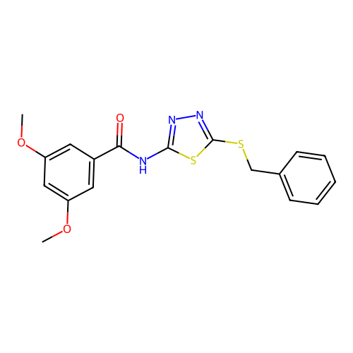 N-(5-(benzylthio)-1,3,4-thiadiazol-2-yl)-3,5-dimethoxybenzamide structure