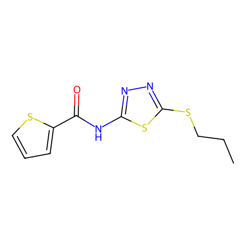 N-(5-(propylthio)-1,3,4-thiadiazol-2-yl)thiophene-2-carboxamide structure