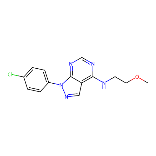 1-(4-chlorophenyl)-N-(2-methoxyethyl)-1H-pyrazolo[3,4-d]pyrimidin-4-amine structure