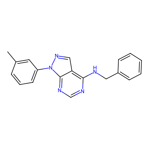 N-benzyl-1-(3-methylphenyl)-1H-pyrazolo[3,4-d]pyrimidin-4-amine structure