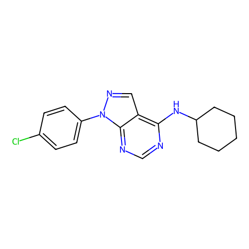 1-(4-chlorophenyl)-N-cyclohexyl-1H-pyrazolo[3,4-d]pyrimidin-4-amine structure
