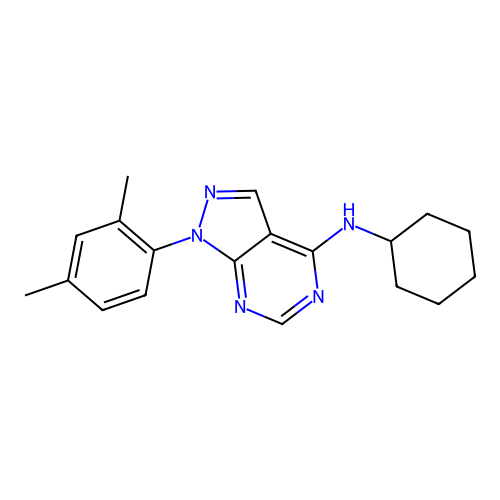 N-cyclohexyl-1-(2,4-dimethylphenyl)-1H-pyrazolo[3,4-d]pyrimidin-4-amine structure