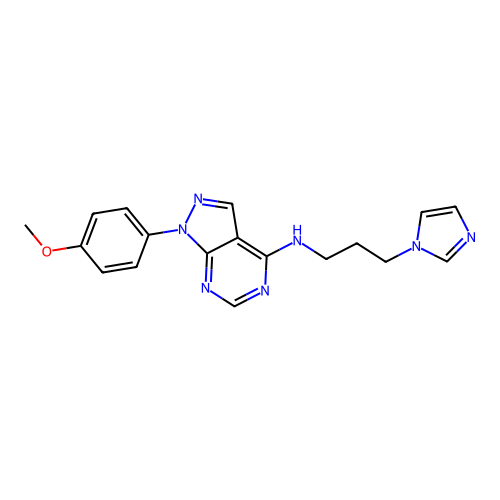N-(3-(1H-imidazol-1-yl)propyl)-1-(4-methoxyphenyl)-1H-pyrazolo[3,4-d]pyrimidin-4-amine structure