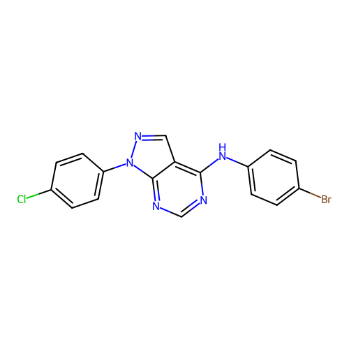 N-(4-bromophenyl)-1-(4-chlorophenyl)-1H-pyrazolo[3,4-d]pyrimidin-4-amine structure