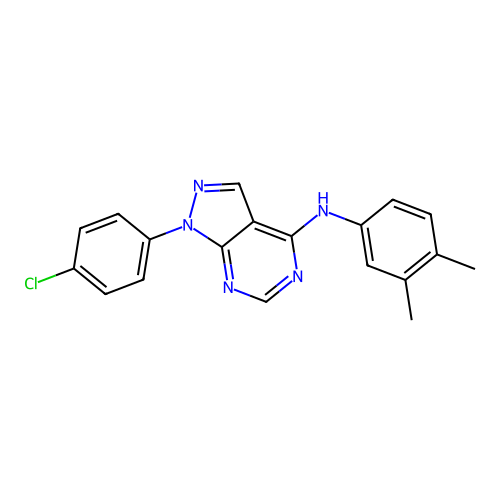 1-(4-chlorophenyl)-N-(3,4-dimethylphenyl)-1H-pyrazolo[3,4-d]pyrimidin-4-amine structure