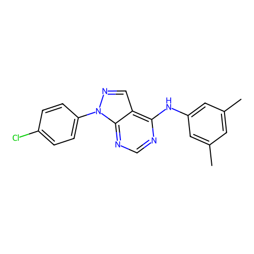 1-(4-chlorophenyl)-N-(3,5-dimethylphenyl)-1H-pyrazolo[3,4-d]pyrimidin-4-amine structure
