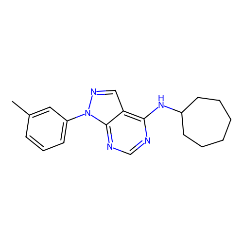 N-cycloheptyl-1-(3-methylphenyl)-1H-pyrazolo[3,4-d]pyrimidin-4-amine structure