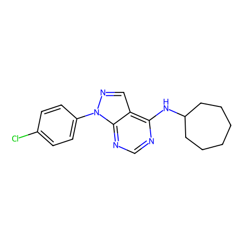 1-(4-chlorophenyl)-N-cycloheptyl-1H-pyrazolo[3,4-d]pyrimidin-4-amine structure
