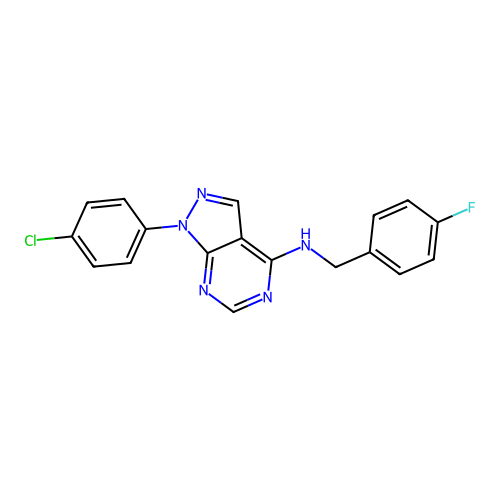 1-(4-chlorophenyl)-N-(4-fluorobenzyl)-1H-pyrazolo[3,4-d]pyrimidin-4-amine structure