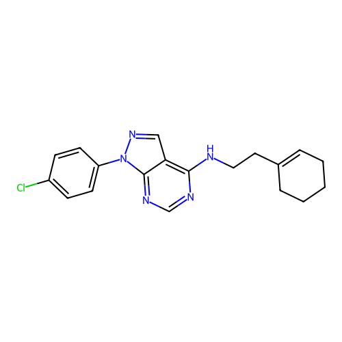 1-(4-chlorophenyl)-N-(2-(cyclohex-1-en-1-yl)ethyl)-1H-pyrazolo[3,4-d]pyrimidin-4-amine structure