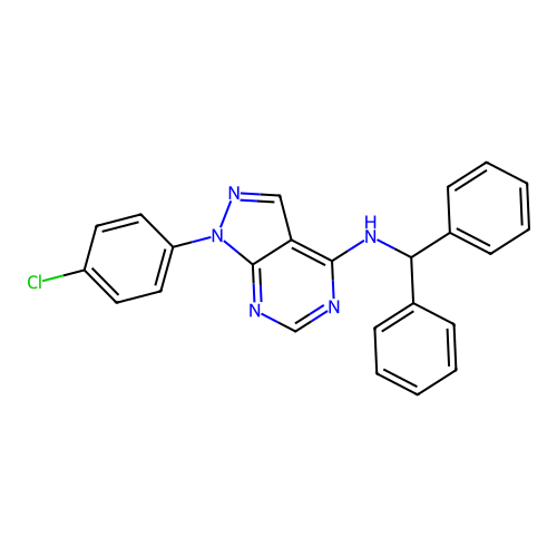 1-(4-chlorophenyl)-N-(diphenylmethyl)-1H-pyrazolo[3,4-d]pyrimidin-4-amine structure